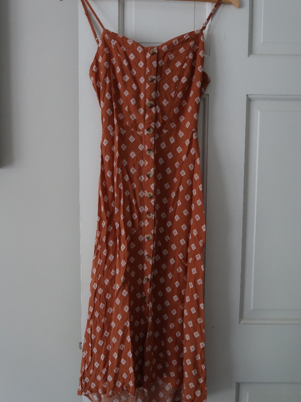 Aeropostale Orange Printed Maxi Dress | Open Back Adjustable Straps | Size XS